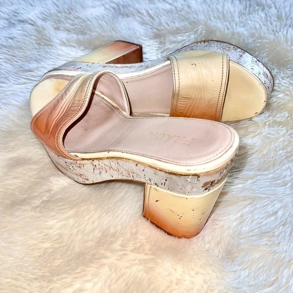 Prada Patent Leather Ombré Cork Platform Heels
